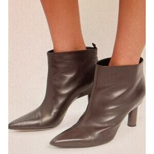 TIBI Theo Ankle Bootie Plum Lambskin Cylinder Stacked Heel Size US 8 / EUR 38